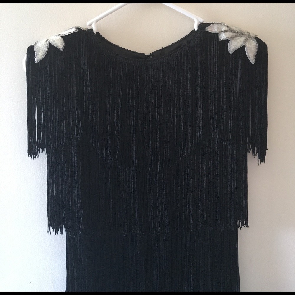 Chic Black Fringe Mini Dress - Picture 3 of 8